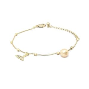 Priyaasi American Diamond Pearls Gold Plated Fishtail Link Bracelet