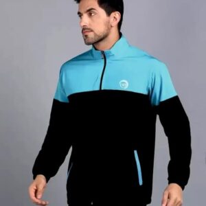 Mens Polyester Colorblock Jacket Lightweight Water-Resistant Windproof Full-Zip Sports Jacket with Hood and Pockets for Casual and Outdoor Wear