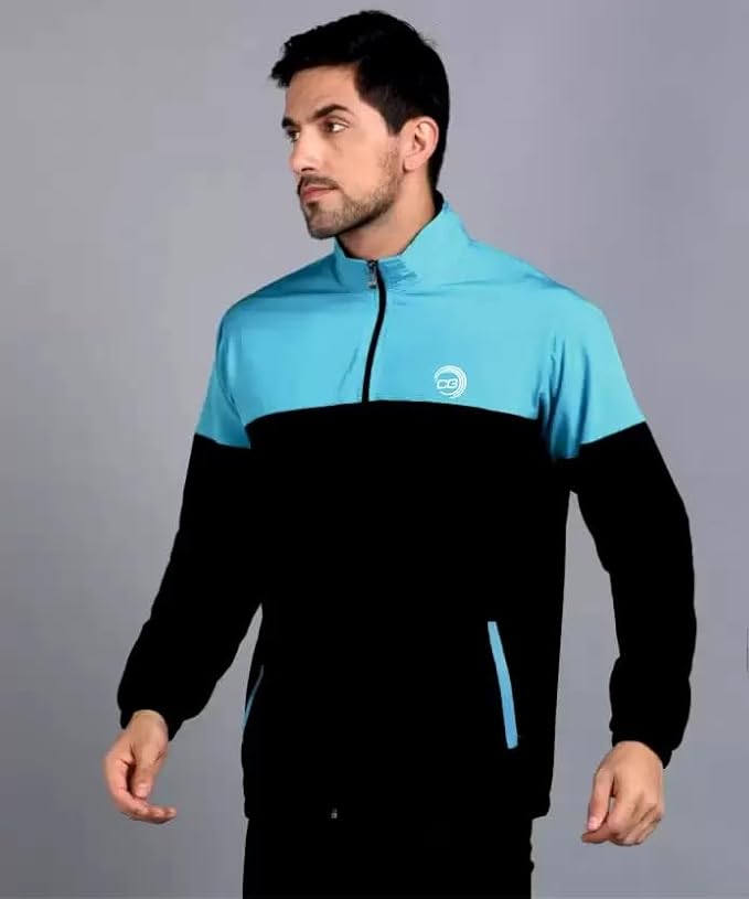 Mens Polyester Colorblock Jacket Lightweight Water-Resistant Windproof Full-Zip Sports Jacket with Hood and Pockets for Casual and Outdoor Wear