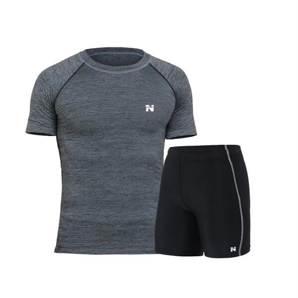 NINQ Men Compression Tshirt For Gym Workout and Half Compression Tight Workout Set Pack Of 2
