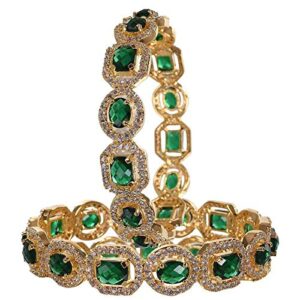 RATNAVALI JEWELS American Diamond Studded Golden Plated Traditional Emerald Green CZ/Diamond Bangles for Women/Girls RV1938G
