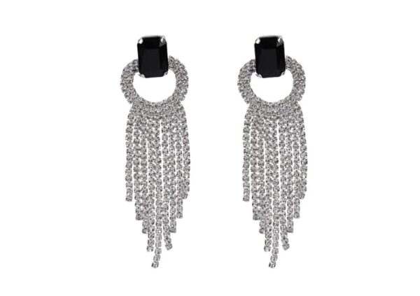RAHI GOLD Earring square Shaped Silver Toned American Diamond Stone Studded Earring Jewellery Set For Women and Girl(Black)