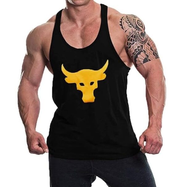 Men's Cotton Printed Sleeveless Racer Back Sports Gym Boxing Workout Activewear Bodybulding Quick Dry Fit Gym Vest Tank Top L2595