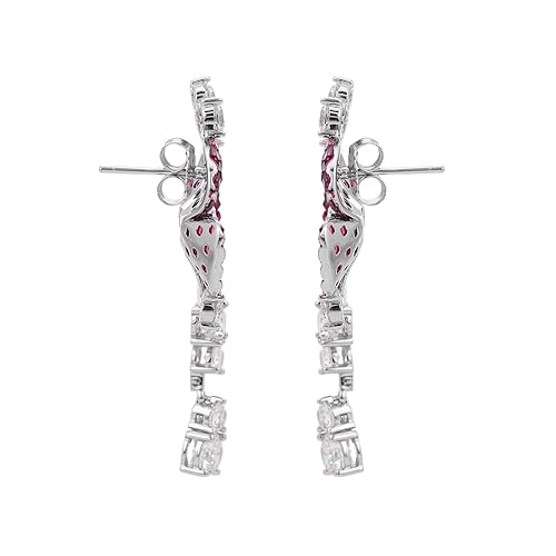 925 Silver Cz American Diamond Pink Flower Earrings - Image 3