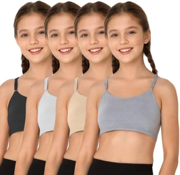 Pack of 4 Solid Beginner Bras for Girls/Kids: Half Slips & Camisoles - Image 3