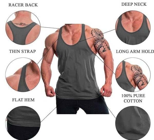 Men's Cotton Printed Sleeveless Racer Back Sports Gym Boxing Workout Activewear Bodybulding Quick Dry Fit Gym Vest Tank Top L2595 - Image 2