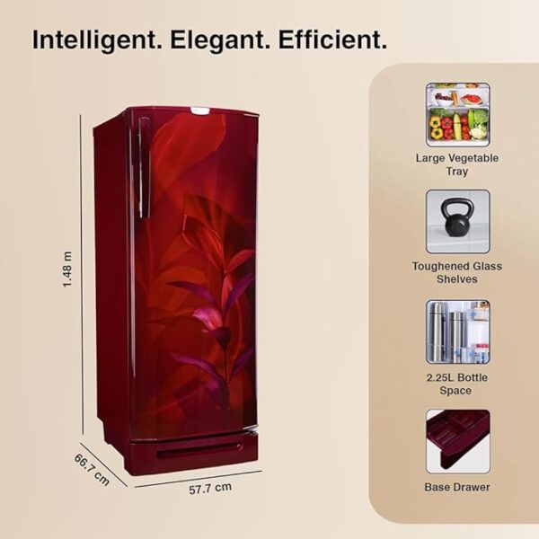 Godrej 234 L 3 Star 24 Advanced Capillary Technology Direct Cool Single Door Door Refrigerator With Base Drawer (RD EDGEPRO 240C TDF MN WN, Marine Wine) - Image 2