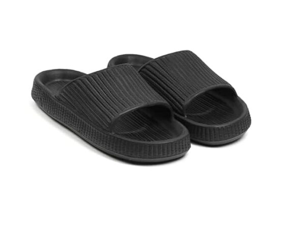 Unisex Textured Slide Sandals, Slip-On Pool Slippers, Black