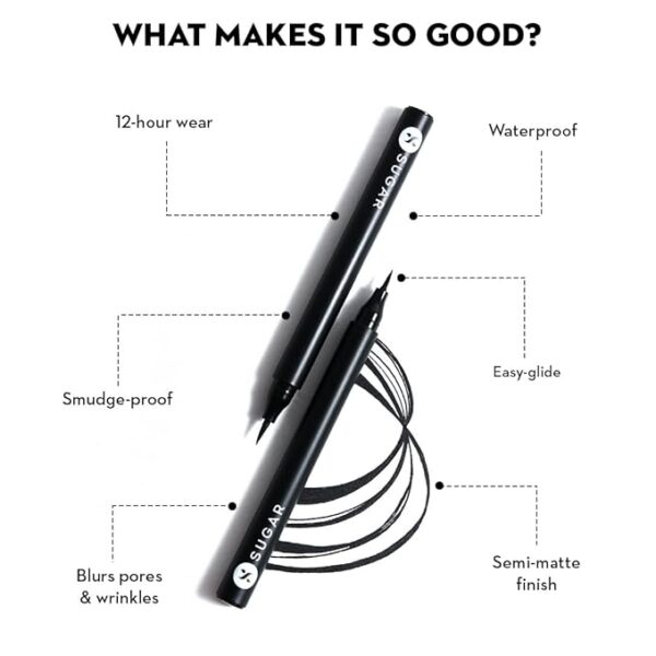 SUGAR Cosmetics Wingman Waterproof Matte Finish Microliner | Liquid Eyeliner | Flexi-Tip Applicator | Pen Eyeliner | Lasts Upto 12 Hrs | Smudgeproof & Transferproof | 1.6ml - 01 I'Ll Be Black - Image 3