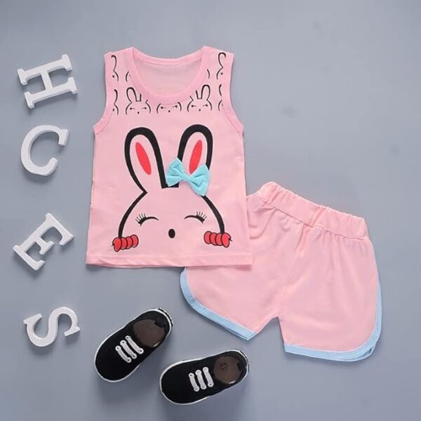 Bold N Elegant Cotton Blend Cute Floral Cartoon Print Girl's Sleeveless Tank Top T-Shirt Shorts Co-Ord Set For Infant Toddler Baby Girl - Image 3