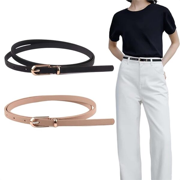XForce Plaza 2 Pieces Thin Belts for Women Leather Skinny Belt for Dress Pants Adjustable - Image 3