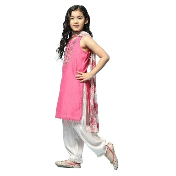 BIBA Girls Pink Cotton Blend Straight Kurta Relaxed Salwar Suit Set - Image 2