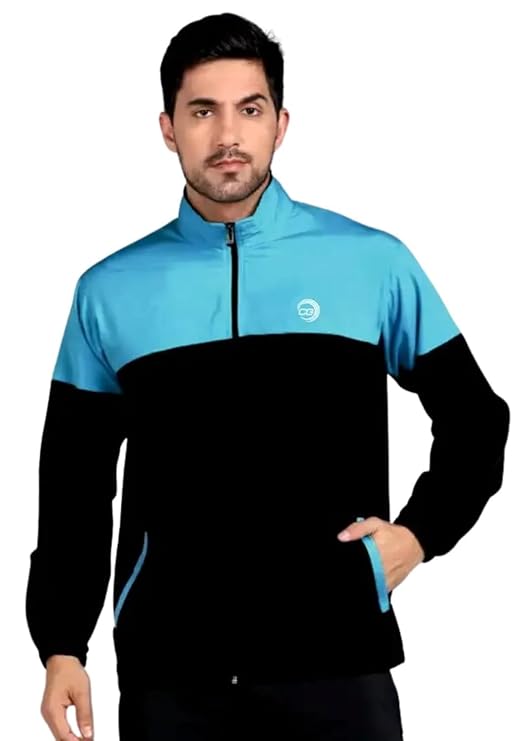 Mens Polyester Colorblock Jacket Lightweight Water-Resistant Windproof Full-Zip Sports Jacket with Hood and Pockets for Casual and Outdoor Wear - Image 7