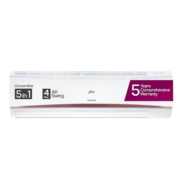 Godrej 2 Ton 5 Star, 5 Years Comprehensive Warranty, 5-In-1 Convertible Cooling, Inverter Split AC (Copper, 4-way Air Swing, EI 24LINV5R32-WWR, White)