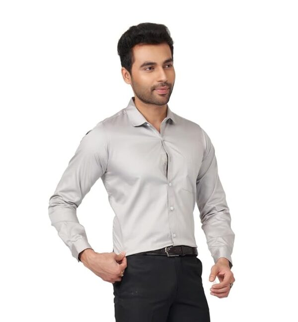 Keshav Srushti Dennis Solid Men’s Slim Fit Cotton Satin Casual Shirt with Spread Collar & Full Sleeves - Image 4