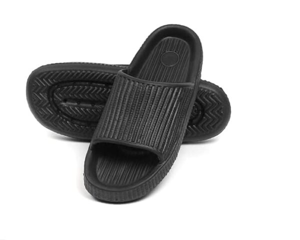 Unisex Textured Slide Sandals, Slip-On Pool Slippers, Black - Image 2