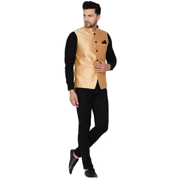 Veera Paridhaan Men's Banarasi Solid Nehru Jacket … - Image 3