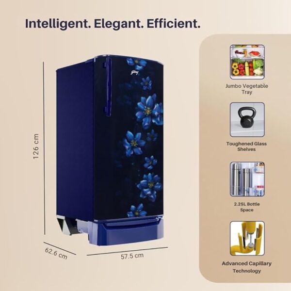 Godrej 183 L 2 Star Farm Fresh Crisper Technology With Jumbo Vegetable Tray Direct Cool Single Door Refrigerator (RD R190B THF BR BL, Berry Blue) - Image 2
