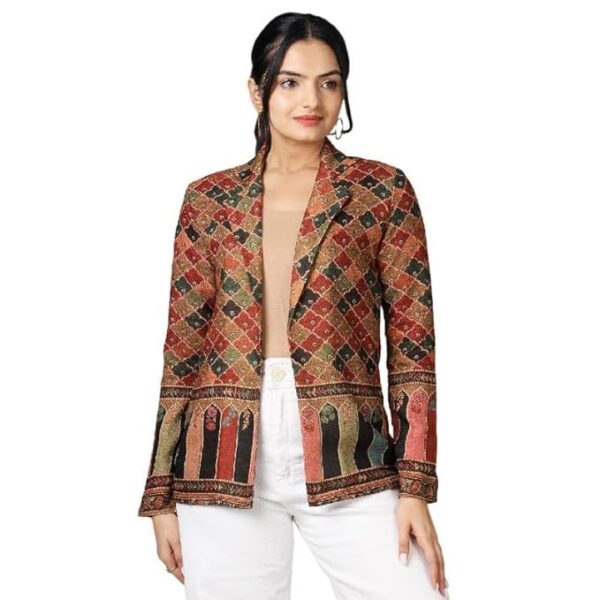 Fabcurate Ethnic Jacket for Women Brown | Notched Collar with Full Sleeves Pashmina Jacket for Ladies | Fashionable Casual Wear - Image 2