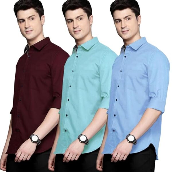 Pinkmint Men's Shirt Cotton BlendCasual Long Sleeve Formal Shirt Soild Formal Shirt for Men (Pack of 3)