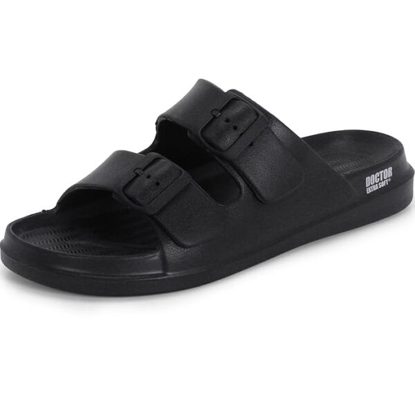 DOCTOR EXTRA SOFT Men's Classic Cushion Sliders/Slippers with Adjustable Buckle Strap for Adult | Comfortable & LightWeight |Stylish & Anti-Skid| Waterproof & Everyday Flip Flops for Gents/Boys D-505