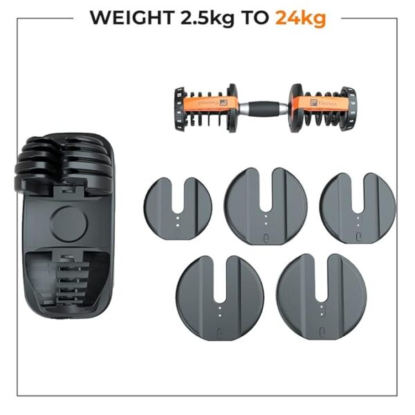 Flexnest Adjustable Iron Dumbbells Set, Designed-in-Germany, Easy Weight Adjustment (2.5Kg-24Kg), Home Workout, Gym Exercise Set For Men & Women, 24Kg, Set of 2 (Black) - Image 3