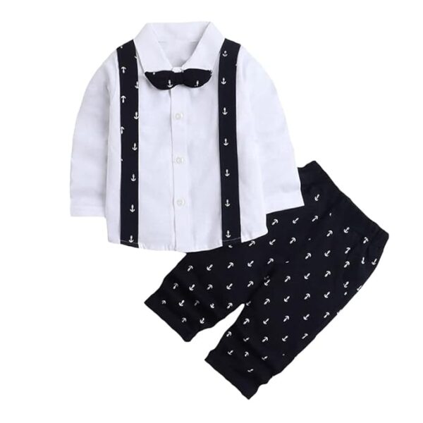 Hopscotch Boys Cotton Graphic Print Shirt And Pant Set In Navy Color