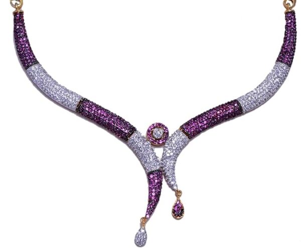 Gehna Jaipur Pink Tourmaline & American Diamond Necklace and Earring Set For Girls & Women Purple & Pink FN-1015 - Image 3