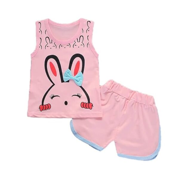 Bold N Elegant Cotton Blend Cute Floral Cartoon Print Girl's Sleeveless Tank Top T-Shirt Shorts Co-Ord Set For Infant Toddler Baby Girl