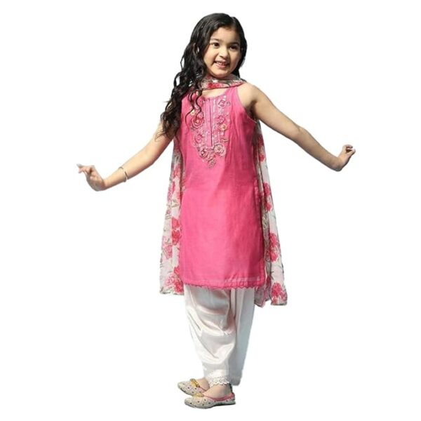 BIBA Girls Pink Cotton Blend Straight Kurta Relaxed Salwar Suit Set