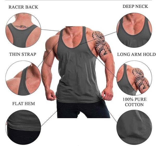 Men's Cotton Printed Sleeveless Racer Back Sports Gym Boxing Workout Activewear Bodybulding Quick Dry Fit Gym Vest Tank Top L2606 - Image 2