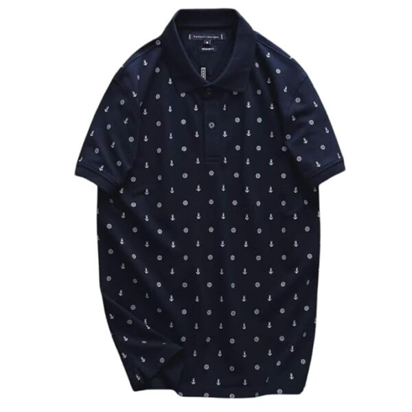 Merchant Navy Cotton Polo Neck T-Shirt with Anchor and Helm Wheel Print
