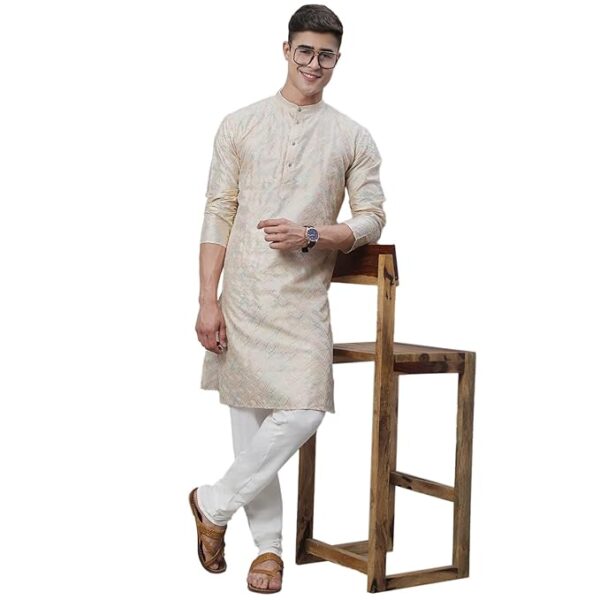 SOJANYA (Since 1958 Men's Silk Blend Multi Embroidered Full Sleeves Kurta-Classic Design & Versatile Style for Events