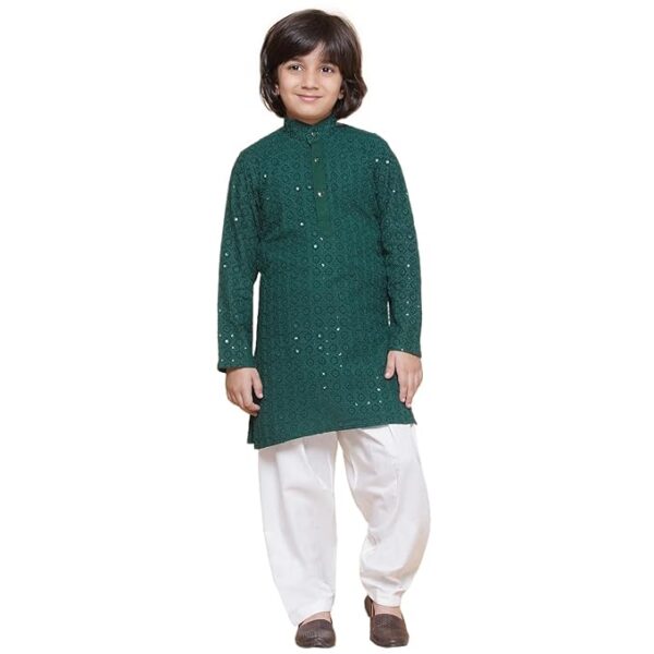 AJ DEZINES Kids Cotton Full Sleeve Sequined Chikankari Kurta Pajama Set for Boys - Ethnic wear | Special Occasion & Party Outfit | Mandarin Collar Kurta for boys - Regular Fit