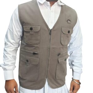 PICNET Men's Multi-Pocket Cargo Jacket, Zippered, 100% Cotton