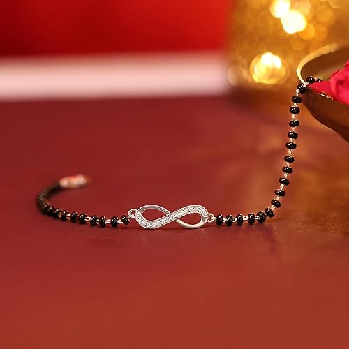 Ornate Jewels 925 Silver American Diamond Infinity Black Beads Adjustable Mangalsutra Bracelet Gifts for Women | With Certificate of Authenticity and 925 Stamp | Life-time Warranty* - Image 2