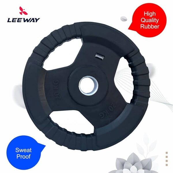 LEEWAY Rubber-Coated Metal Integrated Olympic Barbell Rubber Weight Plates with 50 mm Dia | Rubber Weight| Spare Gym Weightlifting Plates. (120kg(2.5kgX2+5kgX2+7.5kgX2+10kgX2+15kgX2+20kgX2)) - Image 2