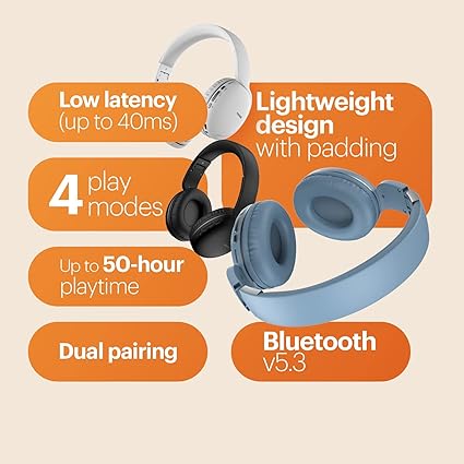 Noise Two Wireless On-Ear Headphones with 50 Hours Playtime, Low Latency(up to 45ms), 4 Play Modes, Dual Pairing, BT v5.3 (Serene Blue) - Image 2