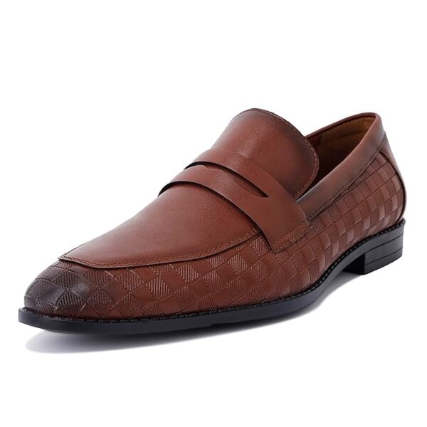 LOUIS STITCH Formal Loafer Shoes for Men| Slip-On Moccasins with Embossed Detailing | Solid Russet Tan | Ideal for Business, Casual, Parties (LSRGMCSQ)