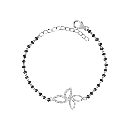 Ornate Jewels 925 Silver American Diamond Alluring Butterfly Black Beads Adjustable Mangalsutra Bracelet Gifts for Women | With Certificate of Authenticity and 925 Stamp | Life-time Warranty*