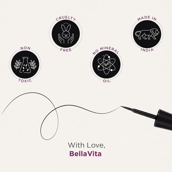 BELLAVITA Intense Drama Waterproof Smudge Proof Eyeliner 3.5ml, Black, Matte Finish, Fast-Drying, Felt Tip Applicator, Enriched with Biotin - Image 2