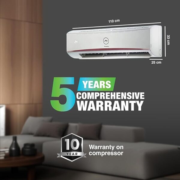 Godrej 2 Ton 5 Star, 5 Years Comprehensive Warranty, 5-In-1 Convertible Cooling, Inverter Split AC (Copper, 4-way Air Swing, EI 24LINV5R32-WWR, White) - Image 3