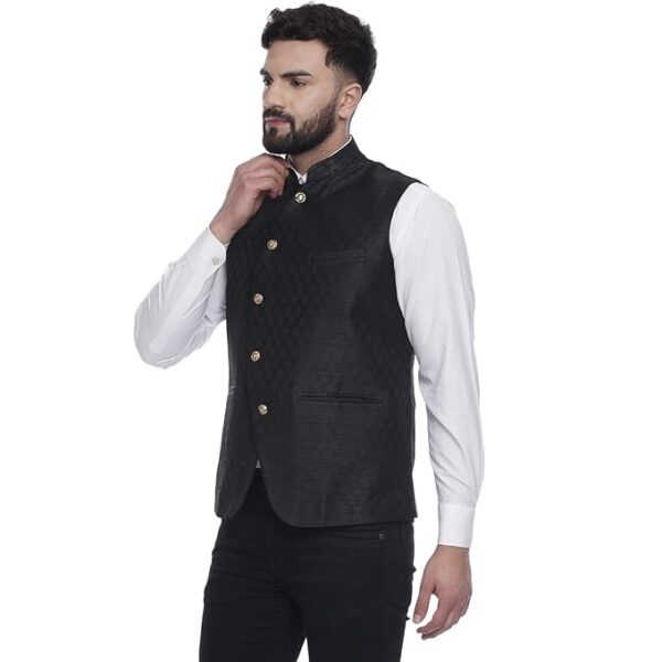 Veera Paridhaan Jacquard Printed Silk Nehru Jacket - Image 5