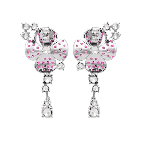 925 Silver Cz American Diamond Pink Flower Earrings - Image 2