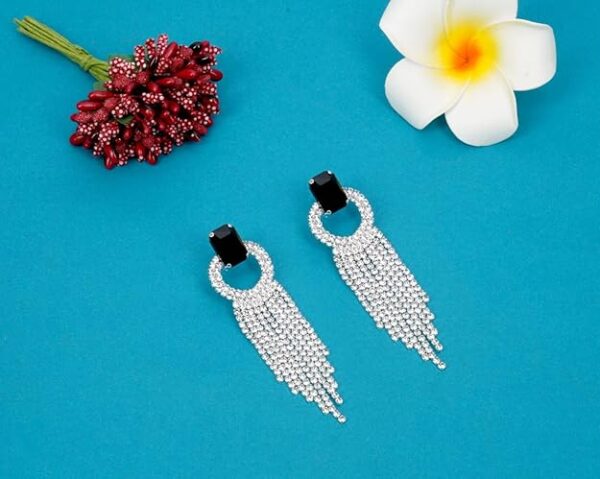 RAHI GOLD Earring square Shaped Silver Toned American Diamond Stone Studded Earring Jewellery Set For Women and Girl(Black) - Image 3