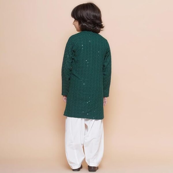 AJ DEZINES Kids Cotton Full Sleeve Sequined Chikankari Kurta Pajama Set for Boys - Ethnic wear | Special Occasion & Party Outfit | Mandarin Collar Kurta for boys - Regular Fit - Image 2