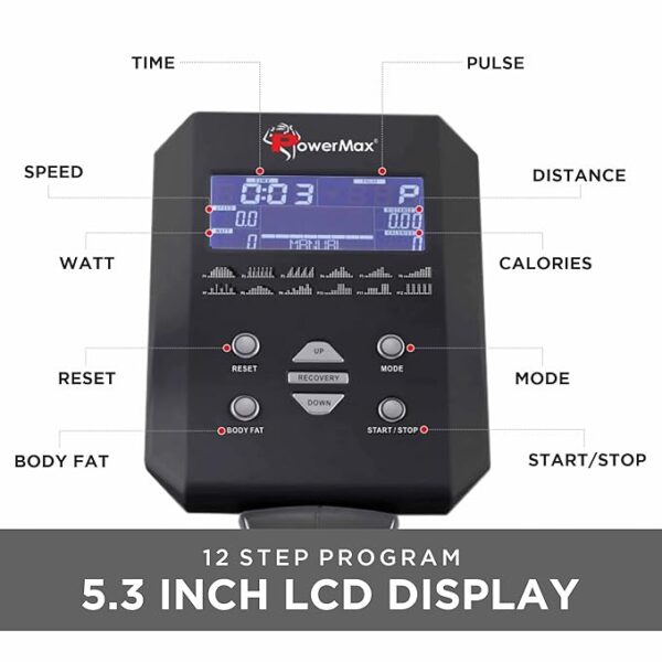 PowerMax Fitness® EH-750 Elliptical Cross Trainer Home Gym Workout Machine Water Bottle Cage, LCD Display, Max User Weight 120kg,Heart Rate Sensor, Anti Slip Pedal & 32 Level Resistance Silver - Image 5