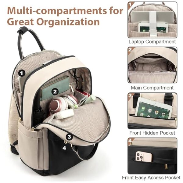 PALAY® Laptop Backpack for Women 15.6 Inches Oxford Cloth Laptop Backpack with Handle Travel Backpack Burden Relief Backpack School Backpack Fashion Contrast Color Backpack for Office, School, Travel - Image 4