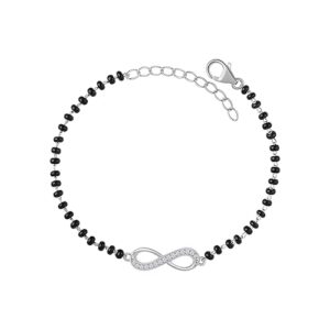 Ornate Jewels 925 Silver American Diamond Infinity Black Beads Adjustable Mangalsutra Bracelet Gifts for Women | With Certificate of Authenticity and 925 Stamp | Life-time Warranty*