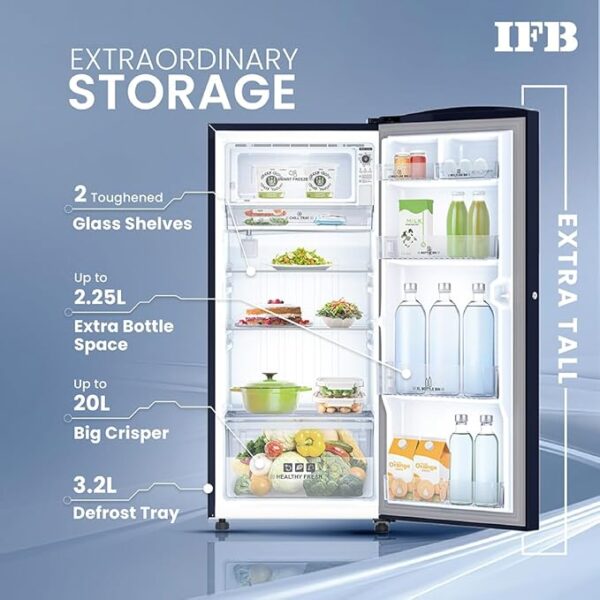 IFB 187L 2 Star Direct-Cool Single Door Refrigerator (IFBDC-2132NCSE, Blue) Extraordinary Storage with Humidity Controller - Image 6